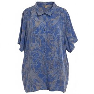 Woman Within 3x 30/32 Collared Button Down Shirt Polyester Abstract Print